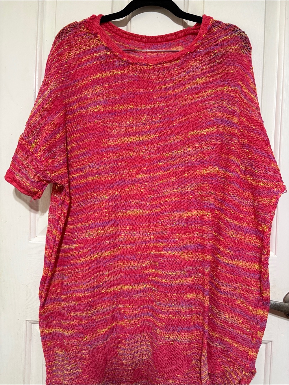 easel Bright Pink Multi-Stripe Knit Short-Sleeve Pullover